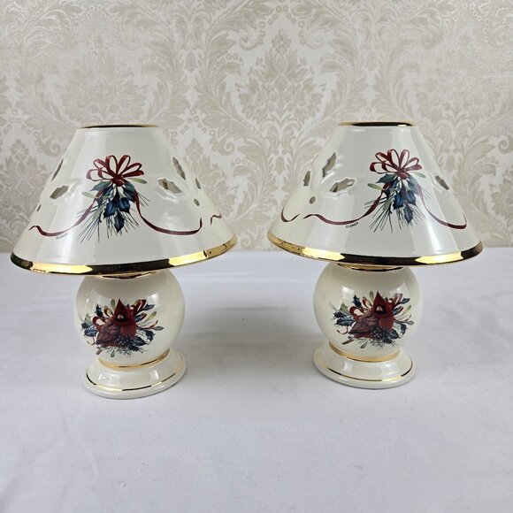 Lenox For The Holidays Winter Greetings Tea Light Lamps Set of 2 Porcelain IOB - Picture 2 of 15
